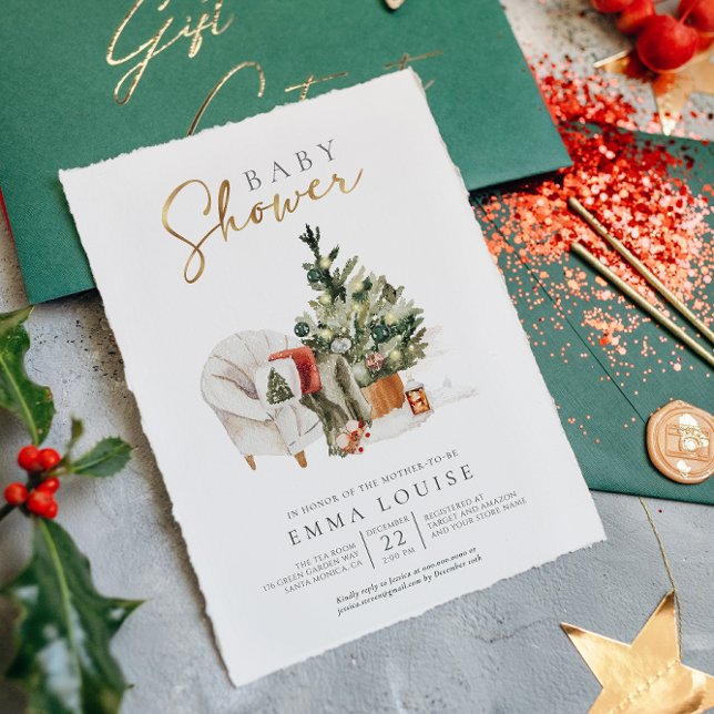 Winter Christmas Tree Baby Shower Invitation (Creator Uploaded)