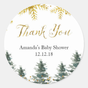 Winter Christmas Tree Baby Shower Thank You Tag