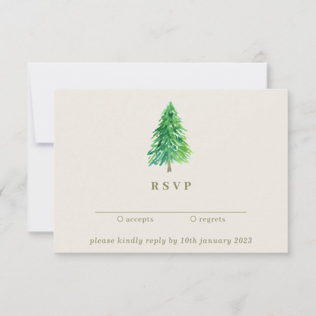 Winter Christmas tree Kindly reply wedding beige Invitation (Front)