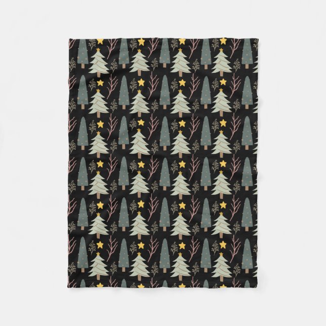 Winter Christmas Tree Pattern Woods Evergreen Cozy Fleece Blanket (Front)