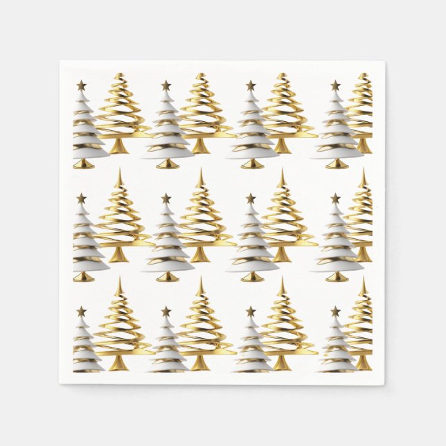 Winter christmas tree white gold holiday theme napkin (Front)