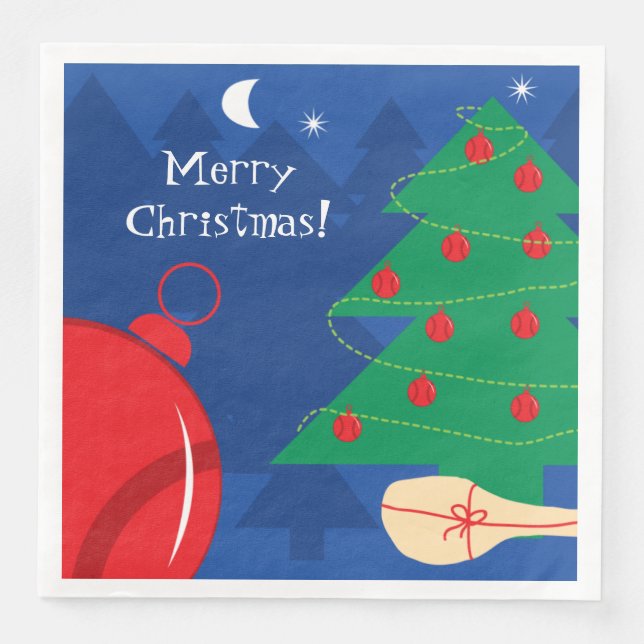 Winter Christmas tree with tennis balls and racket Napkin (Front)