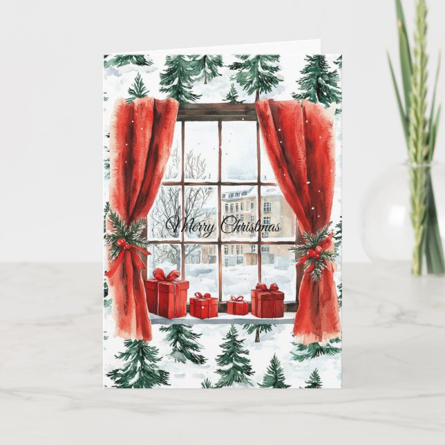 Winter Christmas Trees City Window Card (Front)
