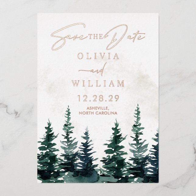 Winter Christmas Trees Holiday Save The Date (Front)