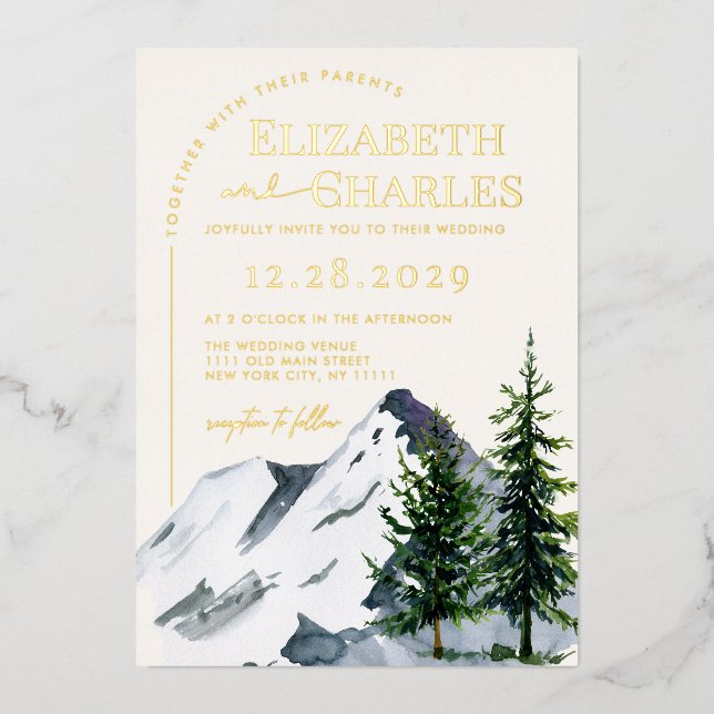 Winter Christmas Trees Mountains Holiday Wedding (Front)