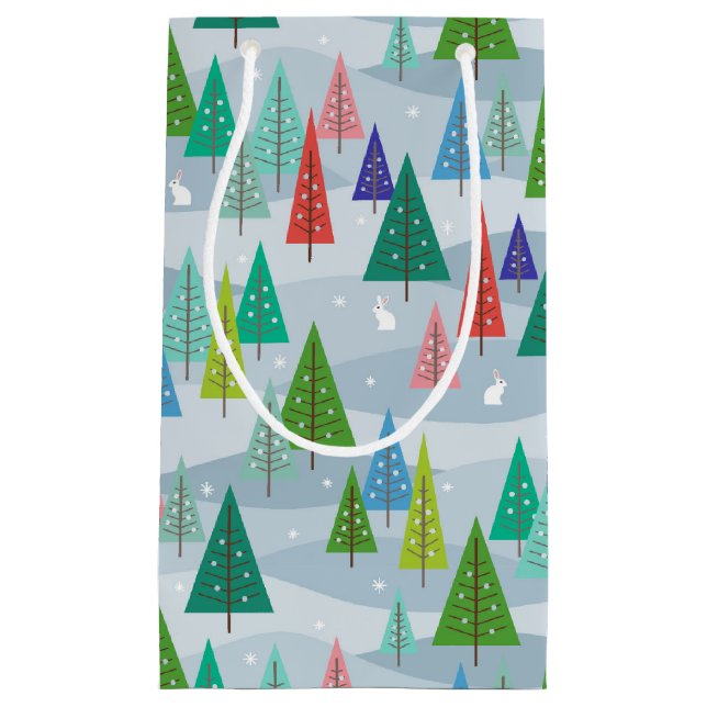 Winter Christmas Trees Retro Inspired Small Gift Bag (Front)