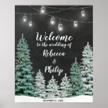 winter christmas trees welcome wedding sign<br><div class="desc">A beautiful winter design featuring christmas trees, lanterns and a snowy landscape, against a chalkboard effect background. Perfect for a winter or Christmas themed shower, wedding or party. Easy to edit or delete the available text fields to suit your personal requirements. Fonts and font colour may also be changed if...</div>