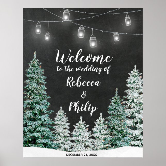winter christmas trees welcome wedding sign (Front)
