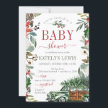 Winter Christmas Truck Baby Shower Invitation<br><div class="desc">Beautiful greenery and flowers with a green antique truck carrying a Christmas tree.</div>
