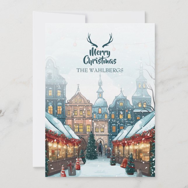Winter christmas village holiday card (Front)