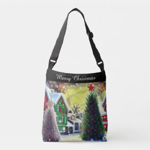 Winter Christmas Village Scene Crossbody Bag