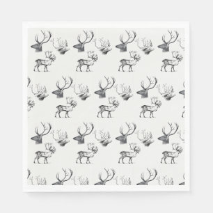 Winter Christmas Vintage Deer Head Antlers Pattern Napkin