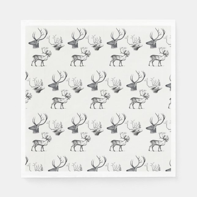 Winter Christmas Vintage Deer Head Antlers Pattern Napkin (Front)