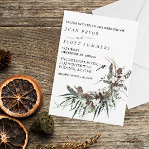 Winter Christmas Watercolor Wedding Foliage  Invitation