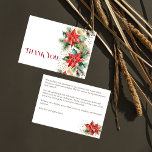 Winter Christmas wedding poinsettia gold thank you<br><div class="desc">Winter wedding bridal shower watercolor red gold poinsettia pines gold sprinkles thank you card</div>