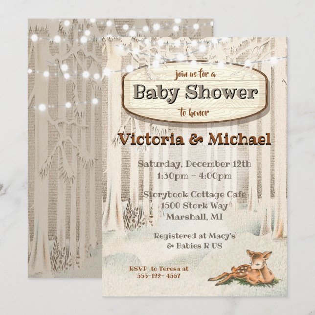 Winter Christmas Woodland Deer Baby Shower Invitation (Front/Back)