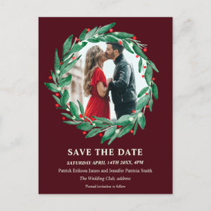 Winter Christmas wreath rerd wedding save the date Announcement Postcard
