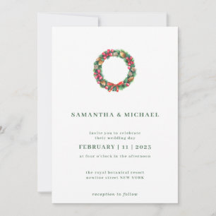 Winter Christmas Wreath Simple Elegant Wedding Invitation
