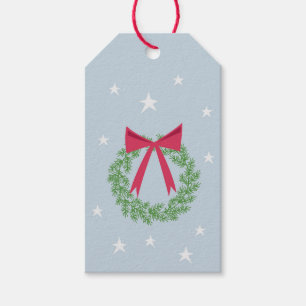 Winter Christmas Wreath with Bow Retro Inspired Gift Tags