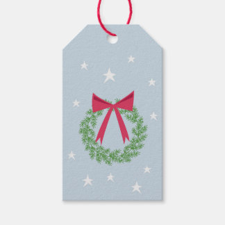 Winter Christmas Wreath with Bow Retro Inspired Gift Tags