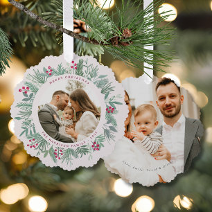 Winter Christmas Wreath with Photo Ornament Card