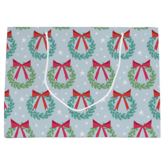 Winter Christmas Wreaths with Bows Retro Inspired Large Gift Bag