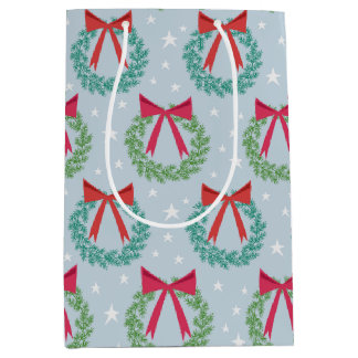 Winter Christmas Wreaths with Bows Retro Inspired Medium Gift Bag