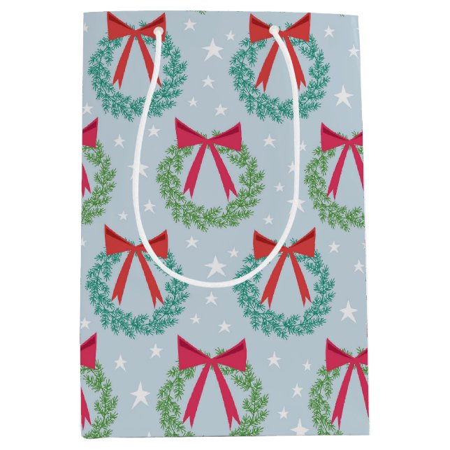 Winter Christmas Wreaths with Bows Retro Inspired Medium Gift Bag (Front)