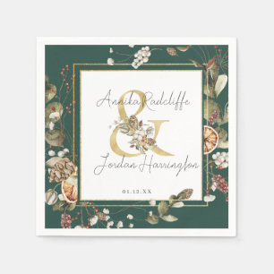 Winter Citrus Botanical Florals   Greenery Wedding Napkin