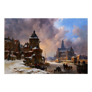 Winter Cityscape With Frozen River Classical Art Poster