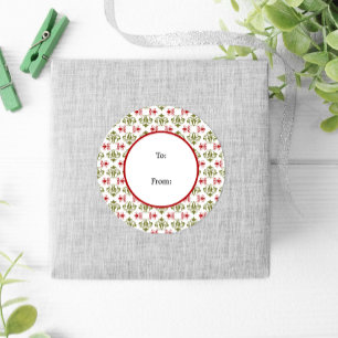 Winter Classic Red Green Damask Christmas Classic Round Sticker
