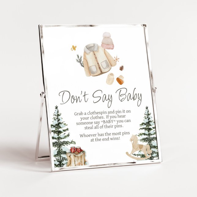 Winter Clothes It's Cold Outside Don't Say Baby Poster (Merry Little Winter Baby Clothes Baby Shower Don't Say Baby Sign)