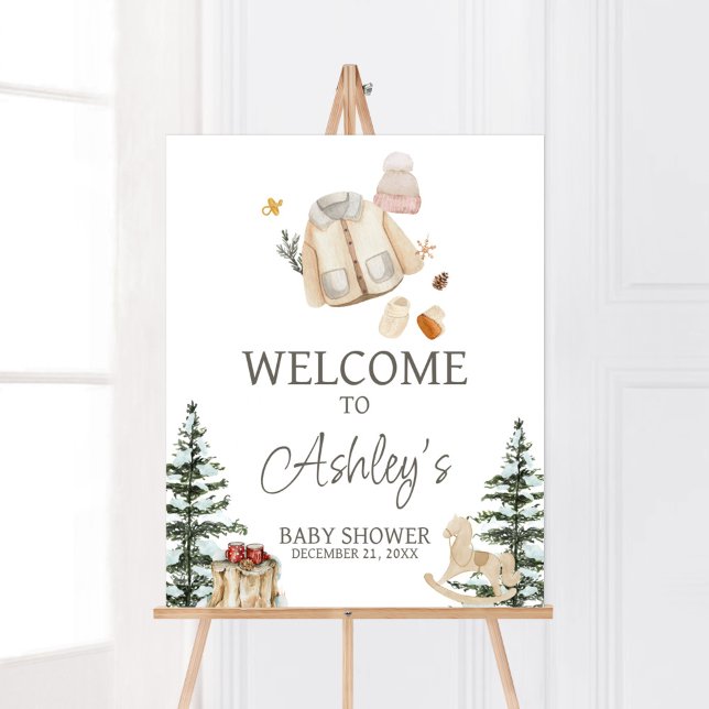 Winter Clothes It's Cold Outside Welcome Poster (Merry Little Winter Baby Clothes Baby Shower Welcome Sign)