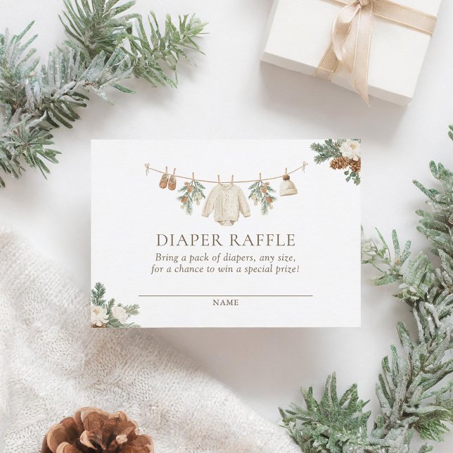 Winter Clothesline Baby Diaper Raffle Ticket Enclosure Card (Creator Uploaded)