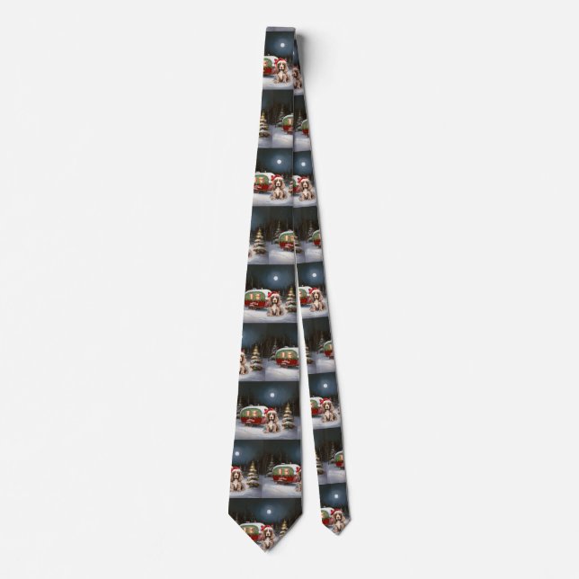 Winter Cocker Spaniel Caravan Christmas Adventure Tie (Front)