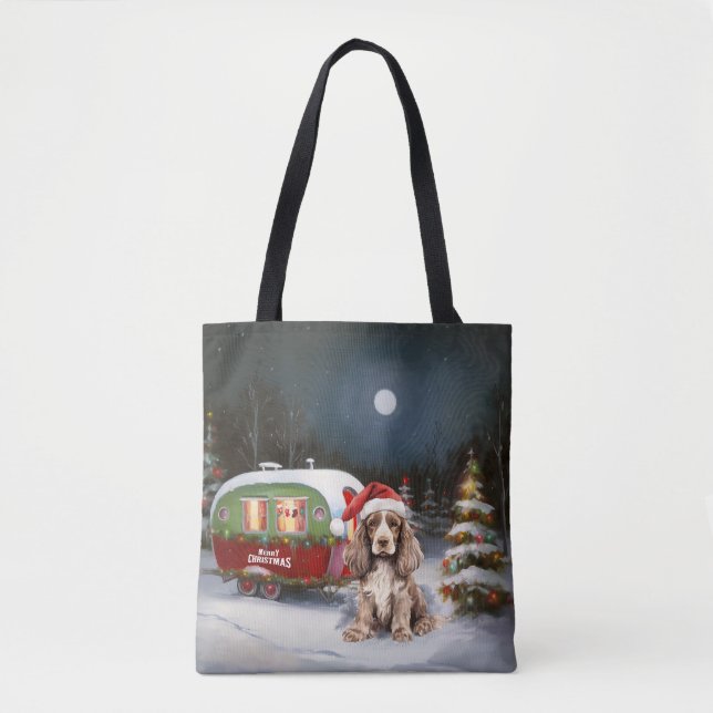 Winter Cocker Spaniel Caravan Christmas Adventure Tote Bag (Front)