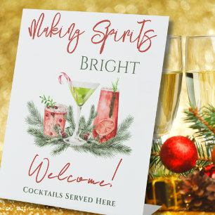 Winter Cocktails Holiday Party Drink Station Pedestal Sign