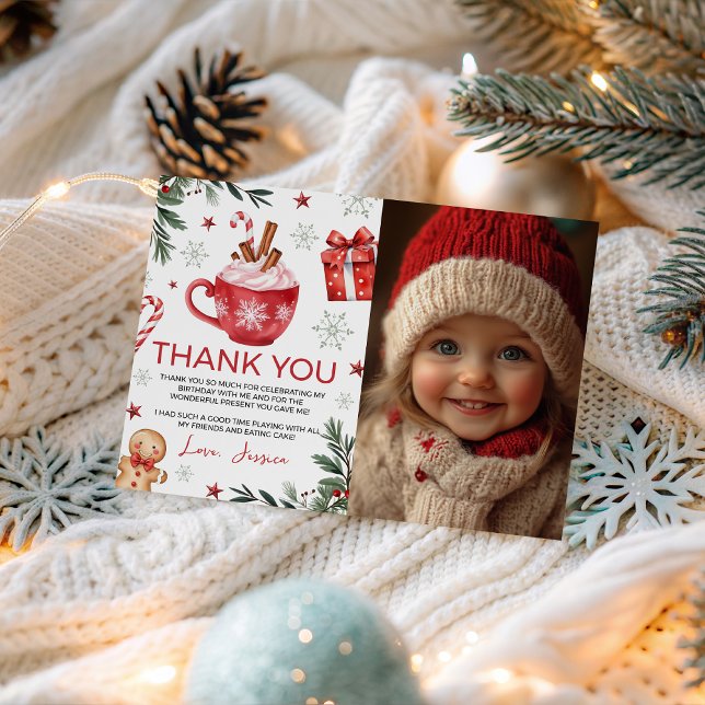 Winter Cocoa Birthday Thank You Photo Card (Creator Uploaded)