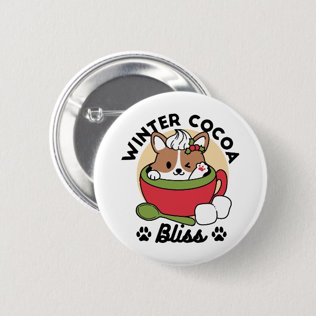 Winter Cocoa Bliss - Cute Dog in Mug Design 2 Inch Round Button (Front & Back)