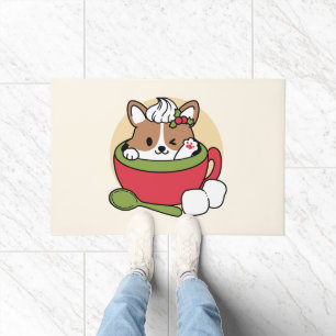 Winter Cocoa Bliss - Cute Dog in Mug Design Doormat