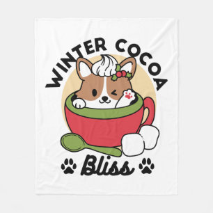 Winter Cocoa Bliss - Cute Dog in Mug Design Fleece Blanket