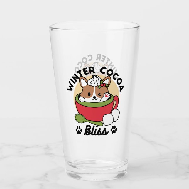 Winter Cocoa Bliss - Cute Dog in Mug Design Glass (Front)