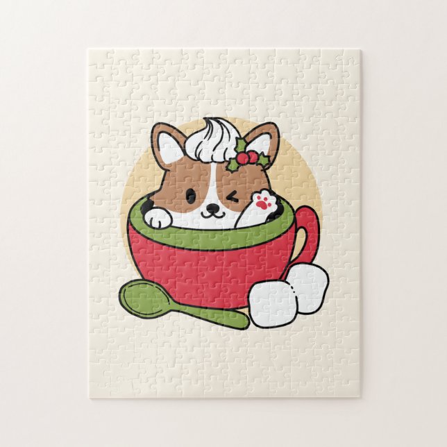 Winter Cocoa Bliss - Cute Dog in Mug Design Jigsaw Puzzle (Vertical)