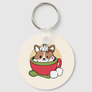 Winter Cocoa Bliss - Cute Dog in Mug Design Keychain