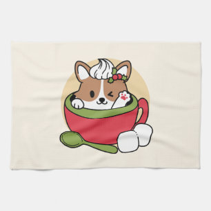 Winter Cocoa Bliss - Cute Dog in Mug Design Kitchen Towel