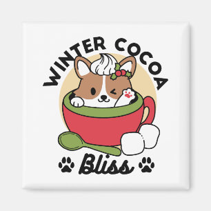 Winter Cocoa Bliss - Cute Dog in Mug Design Magnet