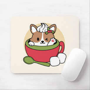 Winter Cocoa Bliss - Cute Dog in Mug Design Mouse Pad