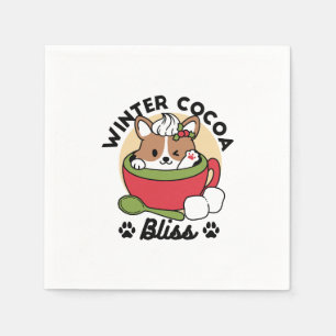 Winter Cocoa Bliss - Cute Dog in Mug Design Napkin