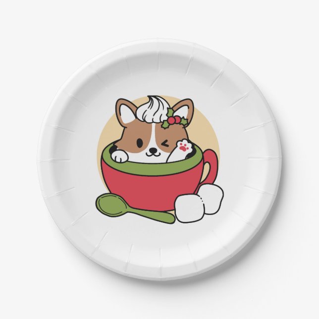 Winter Cocoa Bliss - Cute Dog in Mug Design Paper Plate (Front)