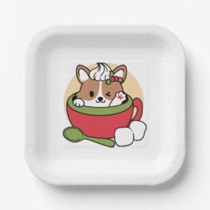 Winter Cocoa Bliss - Cute Dog in Mug Design Paper Plate